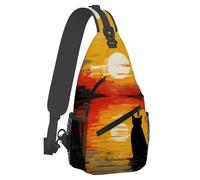 Borsa a tracolla con piccolo animale domestico, gatto, tramonto, per uomo e donna, borsa a tracolla leggera, zaino antifurto con tracolla regolabile per attività all'aperto, sport, escursionismo e via