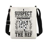 Borsa a tracolla con scritta "Suspect Claims She Hates Bad Sportsmanship", regalo divertente per la festa del calcio, Calcio Bow Cb Regno Unito, 0