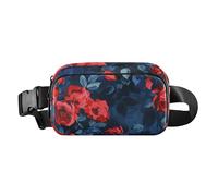 Borsa a tracolla con sfondo blu navy con rose rosse al centro, graziosa borsa a tracolla per donne e uomini, resistente all'acqua, con tracolla regolabile, per viaggi, shopping, corsa, Sfondo blu navy