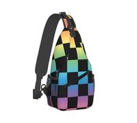 Borsa a tracolla con stampa arcobaleno pastello a scacchi per uomo e donna, borsa a tracolla zaino da viaggio per escursioni