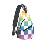 Borsa a tracolla con stampa arcobaleno pastello a scacchi per uomo e donna, borsa a tracolla zaino per viaggi ed escursioni