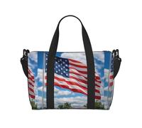 Borsa a tracolla con stampa bandiera americana, borsa da viaggio con cerniera, borsa casual per viaggi nel fine settimana e shopping in palestra, Nero , Taglia unica, Borsa da viaggio