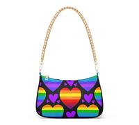 Borsa a tracolla con stampa con cerniera arcobaleno cuori viola rosa borsa media tote divertente donna Hobo Party borsa con tracolla a catena