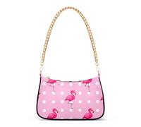 Borsa a tracolla con stampa con cerniera, motivo a pois, con fenicotteri rosa, borsa classica da donna, borsa hobo con tracolla a catena