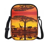 Borsa a tracolla con stampa di animali africani con tramonto e cerniera, piccola borsa a tracolla con tracolla regolabile, borsa da viaggio portatile da lavoro per donne e uomini