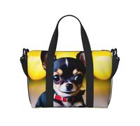 Borsa a tracolla con stampa di cane chihuahua, borsa da viaggio con cerniera, borsa casual per gite nel fine settimana e shopping in palestra, Nero , Taglia unica, Borsa da viaggio