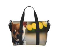 Borsa a tracolla con stampa di cane chihuahua, borsa da viaggio con cerniera, borsa casual per gite nel fine settimana e shopping in palestra, Nero , Taglia unica, Borsa da viaggio