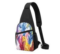 Borsa a tracolla con stampa di cavalli in stile cartone animato, per uomo e donna, per attività all'aperto, escursioni, sport