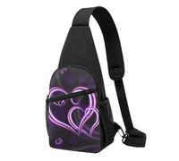 Borsa a tracolla con stampa di cuori rossi, piccola borsa a tracolla casual divertente per donne e uomini, adatta per viaggi, sport, corsa, Cuori viola., Taglia unica