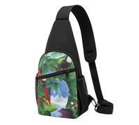 Borsa a tracolla con stampa di farfalle rosa per donne e uomini, borsa a tracolla casual per viaggi, escursionismo, corsa, Ara e Tucano Perching delle foreste pluviali americane, One Size, Zaino da