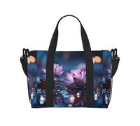 Borsa a tracolla con stampa di fiori di loto, borsa da viaggio con cerniera, borsa casual per viaggi nel fine settimana e shopping in palestra, Nero , Taglia unica, Borsa da viaggio