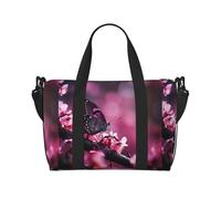 Borsa a tracolla con stampa di fiori, farfalle e uccelli, borsa da viaggio con cerniera, borsa casual per gite nel fine settimana e shopping in palestra, Nero , Taglia unica, Borsa da viaggio