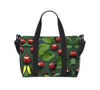 Borsa a tracolla con stampa di foglie e coccinelle, borsa da viaggio con cerniera, borsa casual per gite nel fine settimana e shopping in palestra, Nero , Taglia unica, Borsa da viaggio