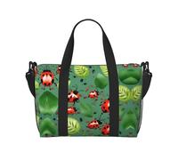 Borsa a tracolla con stampa di foglie e coccinelle, borsa da viaggio con cerniera, borsa casual per viaggi nel fine settimana e shopping in palestra, Nero , Taglia unica, Borsa da viaggio