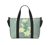 Borsa a tracolla con stampa di gigli bianchi in stile cartone animato, comoda, leggera e impermeabile, adatta per viaggi e uso quotidiano.