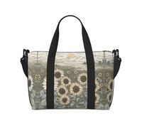 Borsa a tracolla con stampa di girasoli e camomilla, borsa da viaggio con cerniera, borsa casual per gite nel fine settimana e shopping in palestra, Nero , Taglia unica, Borsa da viaggio