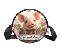 Borsa a tracolla con stampa di maiali e fiori rosa con cerniera e tracolla regolabile per donne e ragazze, Colore335, 7x1.8 in