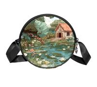 Borsa a tracolla con stampa di maiali e fiori rosa con cerniera e tracolla regolabile per donne e ragazze, Colore327, 7x1.8 in