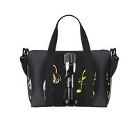 Borsa a tracolla con stampa di note musicali, borsa da viaggio con cerniera, borsa casual per viaggi nel fine settimana e shopping in palestra, Nero , Taglia unica, Borsa da viaggio