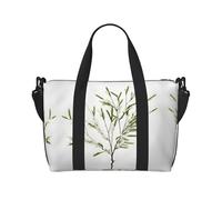 Borsa a tracolla con stampa di ramoscello verde naturale bianco (1) borsa da viaggio con cerniera borsa casual per gite nel fine settimana e shopping in palestra, Nero , Taglia unica, Borsa da viaggio