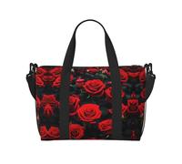Borsa a tracolla con stampa di rose rosse, borsa da viaggio con cerniera, borsa casual per viaggi nel fine settimana e shopping in palestra, Nero , Taglia unica, Borsa da viaggio