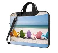 Borsa a tracolla con stampa di Sedie accanto al cielo blu del mare, adatta per viaggi e uso quotidiano, Nero , 13 inch