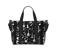 Borsa a tracolla con stampa di simboli musicali e amore, borsa da viaggio con cerniera, borsa casual per viaggi nel fine settimana e shopping in palestra, Nero , Taglia unica, Borsa da viaggio