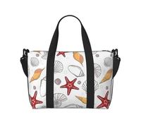 Borsa a tracolla con stampa di stelle marine e conchiglie, borsa da viaggio con cerniera, borsa casual per gite nel fine settimana e shopping in palestra, Nero , Taglia unica, Borsa da viaggio