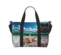 Borsa a tracolla con stampa di stelle marine e corallo sulla spiaggia, borsa da viaggio con cerniera, borsa casual per gite nel fine settimana e shopping in palestra, Nero , Taglia unica, Borsa da