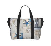Borsa a tracolla con stampa di stelle marine e faro, borsa da viaggio con cerniera, borsa casual per viaggi nel fine settimana e shopping in palestra, Nero , Taglia unica, Borsa da viaggio