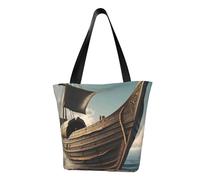 Borsa a tracolla con stampa di una vecchia barca vichinga, comoda borsa da spiaggia, viaggi, lavoro, uso quotidiano, alla moda