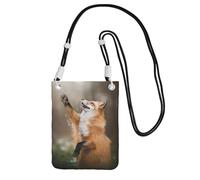 Borsa a tracolla con stampa di volpe animale, da donna, mini portafogli per telefono, grazioso portafoglio per telefono, regalo per escursioni e viaggi, Nero , Taglia unica