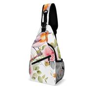 Borsa a tracolla con stampa floreale ad acquerello con pettirosso unisex, borsa a tracolla regolabile, piccolo zaino per escursioni e viaggi
