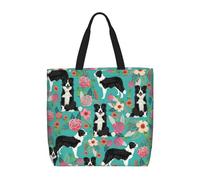 Borsa a tracolla con stampa floreale Border Collie alla moda con cerniera borsa casual borsa shopper per lavoro e viaggio
