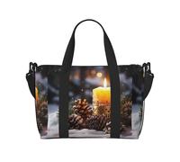 Borsa a tracolla con stampa invernale con foglie di abete e neve, borsa da viaggio con cerniera, borsa casual per gite nel fine settimana e shopping in palestra, Nero , Taglia unica, Borsa da viaggio