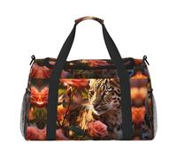 Borsa a tracolla con stampa leopardata con rosa per donne e uomini, borsa a tracolla per yoga, viaggi, must have, nero, Taglia unica