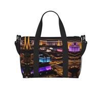 Borsa a tracolla con stampa notturna di Las Vegas, borsa da viaggio con cerniera, borsa casual per gite nel fine settimana e shopping in palestra, Nero , Taglia unica, Borsa da viaggio