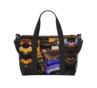 Borsa a tracolla con stampa notturna di Las Vegas, borsa da viaggio con cerniera, borsa casual per gite nel fine settimana e shopping in palestra, Nero , Taglia unica, Borsa da viaggio