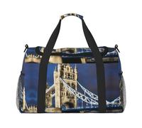 Borsa a tracolla con stampa Tower Bridge in London per donne e uomini, borsa a tracolla per viaggi essenziali da viaggio, nero, Taglia unica