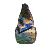 Borsa a tracolla con stampa tropicale resistente all'acqua con palma tropicale Hawaii, oceano, mare, tramonto