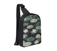 Borsa a tracolla con stampe di ninfee nere, per uomo, donna e bambino, leggera, per runner, escursionismo, ciclismo e viaggi.