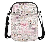 Borsa a tracolla cristiana religiosa con scritta "She Is Worthy Proverbs 31 Coquette Bow Christian Crossbody Bag, Proverbi 31 Cr Eu, 5.91 Inches ×8.27 Inches