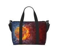 Borsa a tracolla da basket con fiamme e gocce d'acqua di grande capacità, impermeabile, 41 x 15 x 29 cm, per attività all'aperto, viaggi, pesca, caccia, Nero , Taglia unica