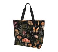 Borsa a tracolla da donna a forma di fungo botanico, borsa a tracolla con fiori e farfalle, borsa per la spesa, impermeabile, grande borsa con tasca interna, per lavoro, viaggi, scuola