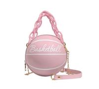 Borsa a tracolla da donna, a forma di pallacanestro, borsa rotonda a forma di borsetta corta con leva, rosa, Taglia unica