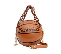 Borsa a tracolla da donna, a forma di pallacanestro, borsa rotonda con catena, Marrone, Taglia unica