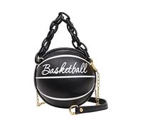 Borsa a tracolla da donna, a forma di pallacanestro, borsa rotonda da donna, in pelle, Nero , Taglia unica