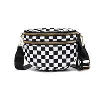 Borsa a tracolla da donna a marsupio da donna, borsa a tracolla, piccola borsa marsupio, tasca sul petto, marsupio regolabile e rimovibile, Bianco e nero a check, Come nella foto, Stile retr