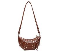 Borsa A Tracolla Da Donna A Mezza Luna, Borsa A Spalla, Borsas A Tracolla in Pelle PU Con Borchie Stile Retrò Punk Anni '90 Piccola Borsas Con Cerniera Per Donna Moda Streetwear (Marrone)