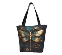 Borsa a tracolla da donna a tracolla con fiore di libellula delicata color oro, borsa a tracolla da viaggio, borsa a tracolla per lo shopping, nera, taglia unica
